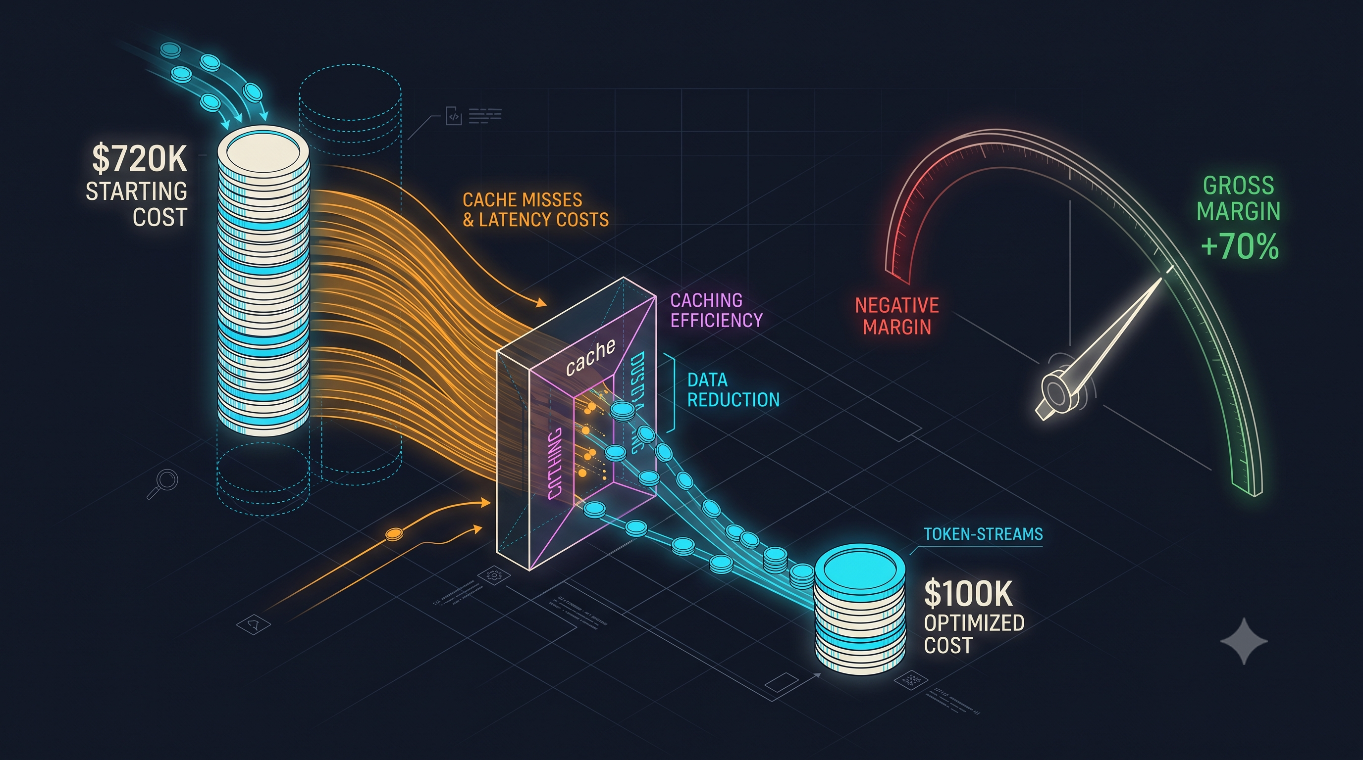 Context cost as a P&L instrument: at 100K turns/day on Sonnet 4.6, unmanaged input costs reach $720K/month. Prompt caching alone collapses this toward $200K; combined strategies bring it below $100K.